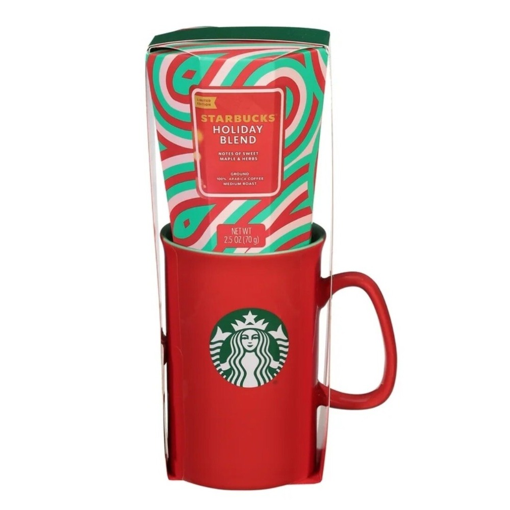 Starbucks Coffee Gift Set Red New Holiday Blend Mug & Ground Coffee